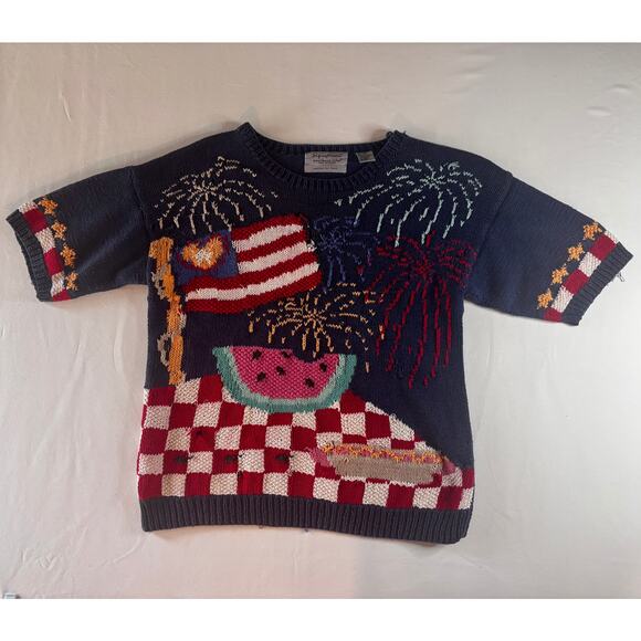 Signatures Northern Isles Hand Knit USA 4th Americana Sweater AS IS Wounded Bird - Picture 9 of 16